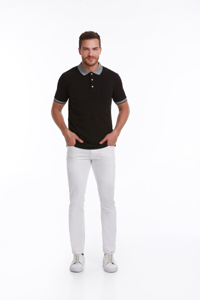 Siyah Regular Fit 100% Pamuk Polo Yaka Tişört - 4