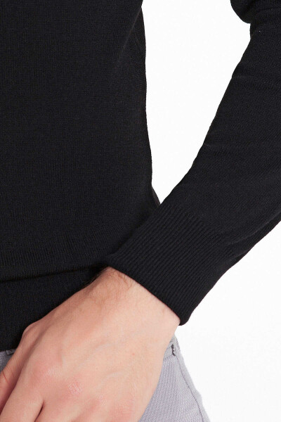 Siyah Regular Fit Düz Balıkçı Yaka Triko Kazak - 6