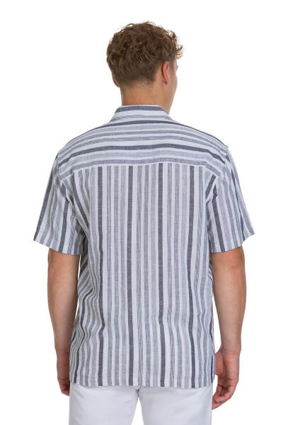 Siyah Comfort Fit 100% Pamuk Düğmeli Yaka Kısa Kollu Pamuk Gömlek - 5