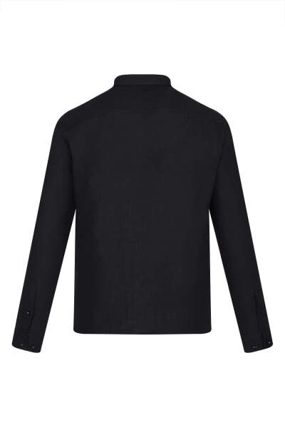 Siyah Comfort Fit 100% Pamuk Düğmeli Yaka Uzun Kollu Casual Gömlek - 8