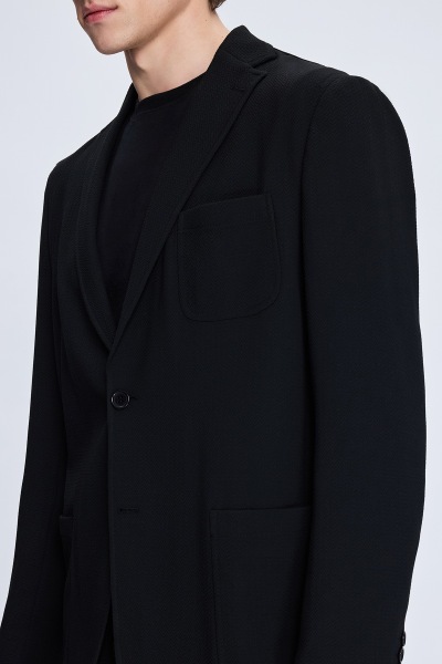 Siyah Comfort Fit Balıksırtı Mono Yaka Casual Takım Elbise - 3