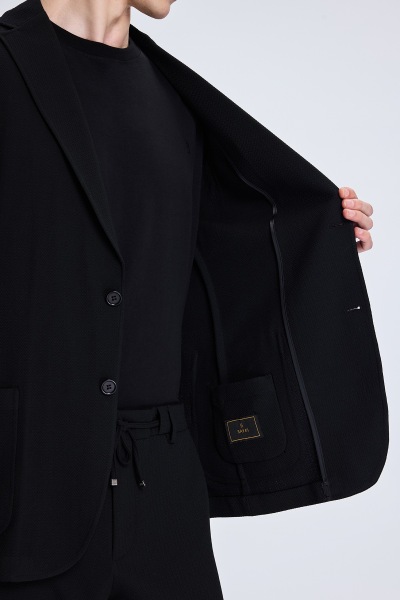 Siyah Comfort Fit Balıksırtı Mono Yaka Casual Takım Elbise - 4