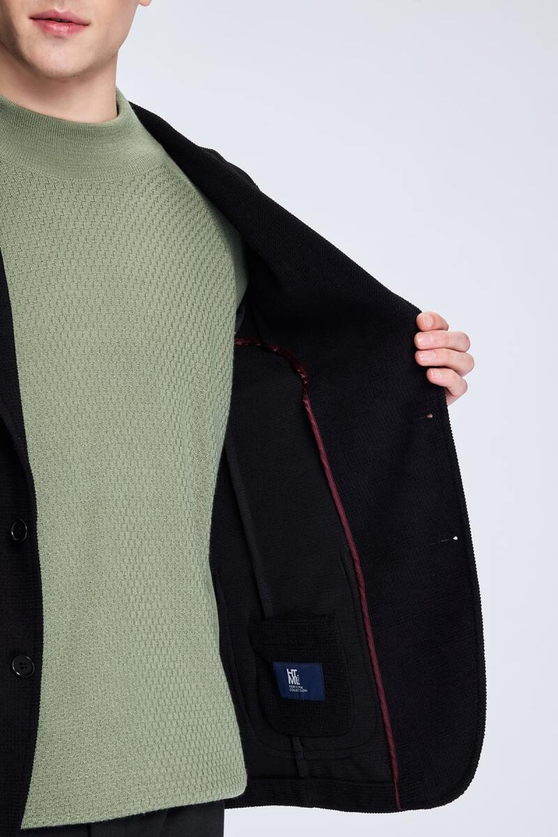 Siyah Comfort Fit Desenli Mono Yaka Klasik Ceket - HTML (1)