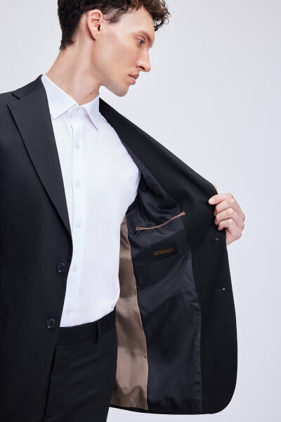 Siyah Comfort Fit Desenli Mono Yaka Klasik Takım Elbise - 5