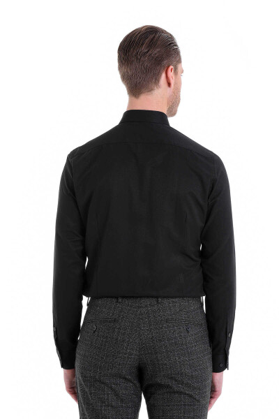 Siyah Comfort Fit Desenli Pamuklu Slim Yaka Uzun Kollu Klasik Gömlek - 5