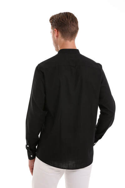 Siyah Comfort Fit 100% Pamuk Hakim Yaka Uzun Kollu Spor Gömlek - 6