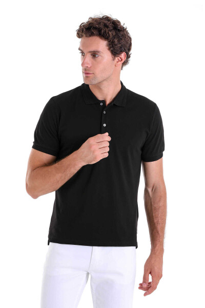 Siyah Comfort Fit 100% Pamuk Polo Yaka Tişört - 2