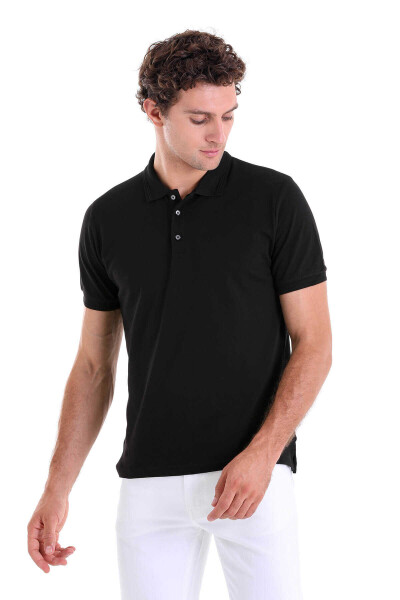 Siyah Comfort Fit 100% Pamuk Polo Yaka Tişört - 3