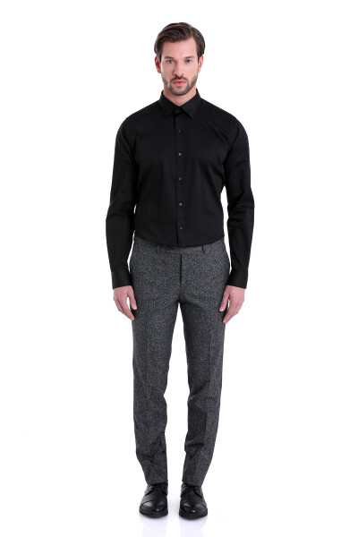 Siyah Comfort Fit 100% Pamuk Slim Yaka Uzun Kollu Klasik Saten Gömlek - 4