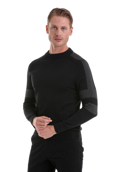 Siyah Comfort Fit Pamuklu Yarım Balıkçı Yaka Casual Triko Kazak - 3