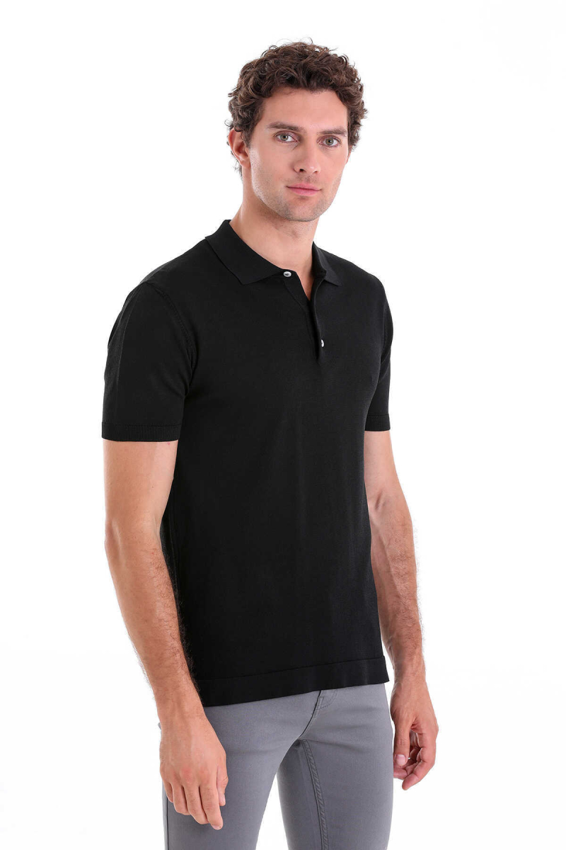 Siyah Comfort Fit Polo Yaka Rayon Tişört - Hatem Saykı (1)