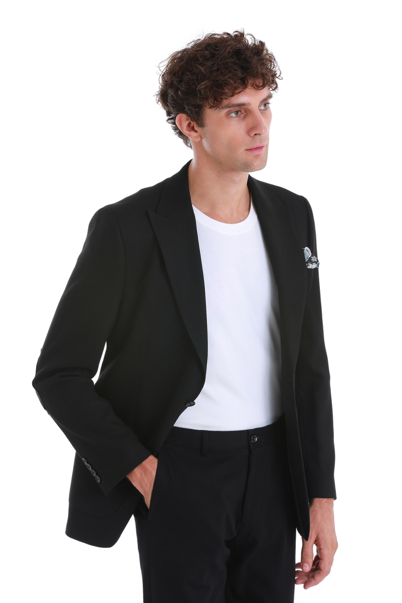 Siyah Comfort Fit Sivri Yaka Klasik Ceket - Hatemoğlu (1)