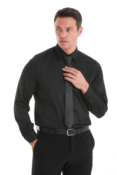 Siyah Comfort Fit Slim Yaka Uzun Kollu Gömlek - 4