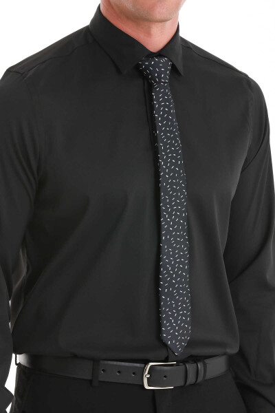 Siyah Comfort Fit Slim Yaka Uzun Kollu Gömlek - 5