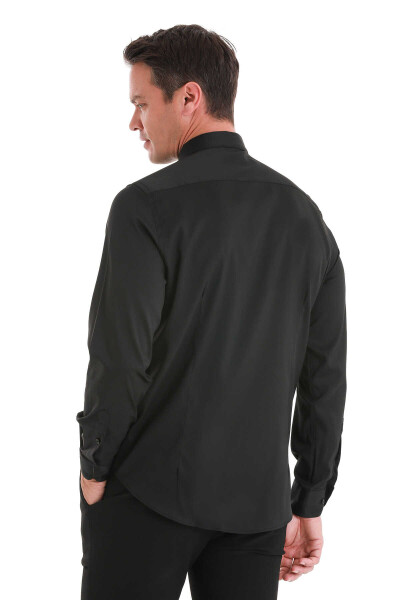 Siyah Comfort Fit Slim Yaka Uzun Kollu Gömlek - 6