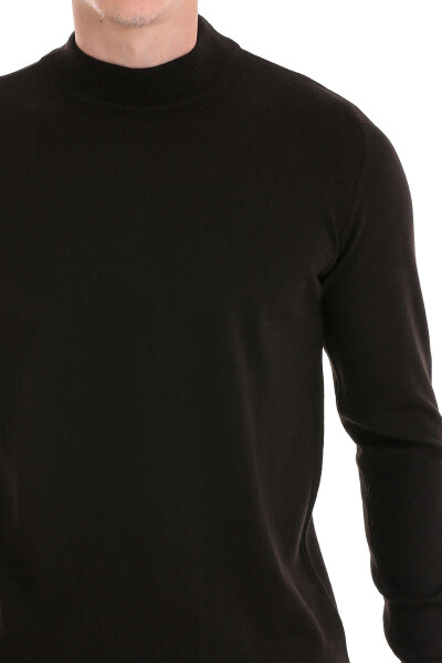 Siyah Comfort Fit Yarım Balıkçı Yaka Yünlü Triko Kazak - 5