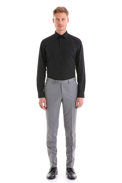 Siyah Comfort Fit Desenli Pamuklu Slim Yaka Uzun Kollu Klasik Gömlek - 5