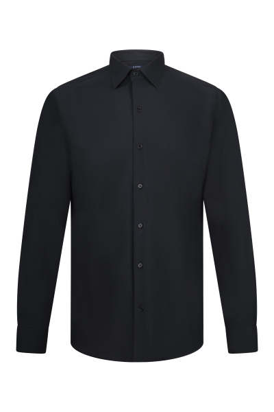 Siyah Comfort Fit Slim Yaka Uzun Kollu Gömlek 