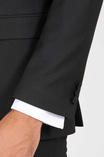 Siyah Slim Fit Şal Yaka Desenli Damatlık - 6