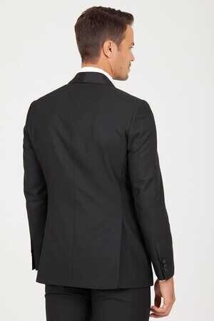 Siyah Slim Fit Şal Yaka Desenli Damatlık - 7