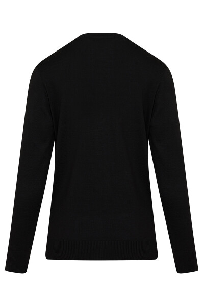 Siyah Regular Fit Desenli Bisiklet Yaka Yünlü Kazak - 2