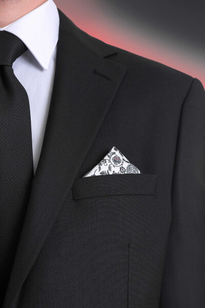 Siyah Desenli Klasik Saten Cep Mendili - 2