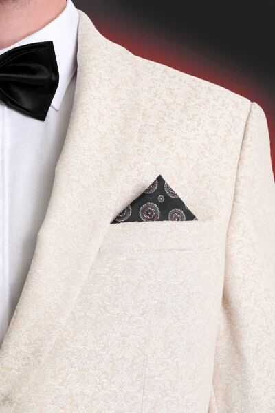 Siyah Desenli Klasik Saten Cep Mendili - 3