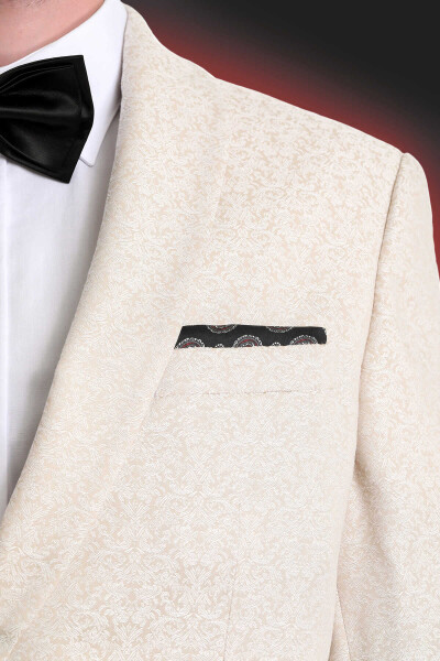 Siyah Desenli Klasik Saten Cep Mendili - 5