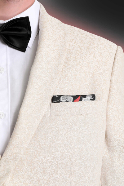 Siyah Desenli Klasik Saten Cep Mendili - 3