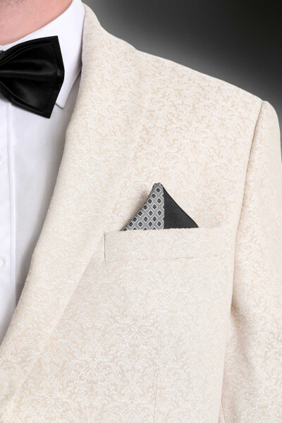 Siyah Desenli Klasik Saten Cep Mendili - 2