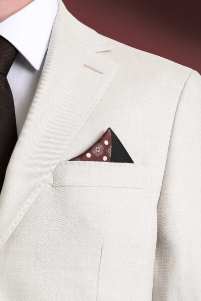 Kahverengi Desenli Klasik Saten Cep Mendili - 2