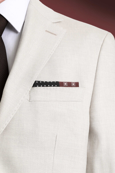 Kahverengi Desenli Klasik Saten Cep Mendili - 3