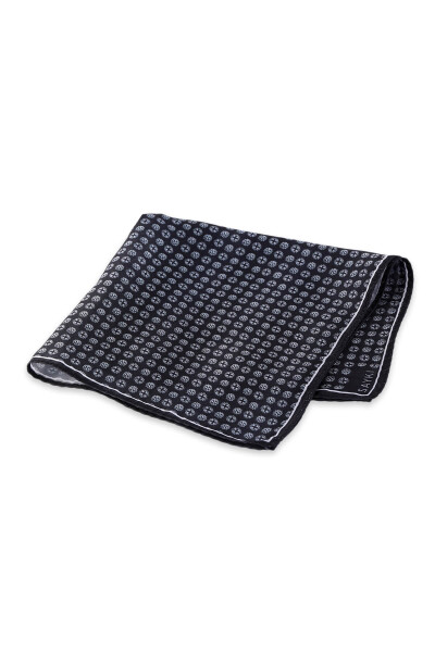 Siyah Desenli Klasik Saten Cep Mendili - 2