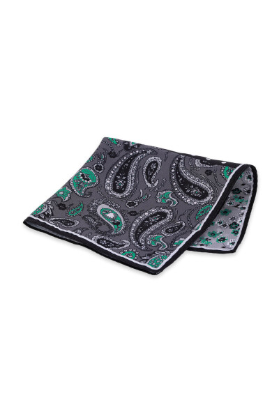 Siyah Desenli Klasik Saten Cep Mendili - 2