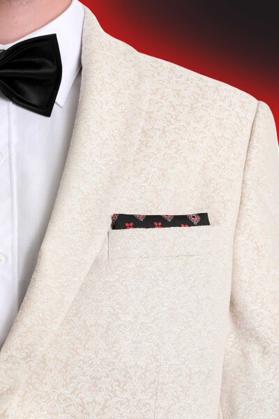 Siyah Desenli Klasik Saten Cep Mendili - 3