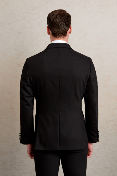 Siyah Muscle Fit Desenli Sivri Yaka Klasik Smokin Damatlık - 10