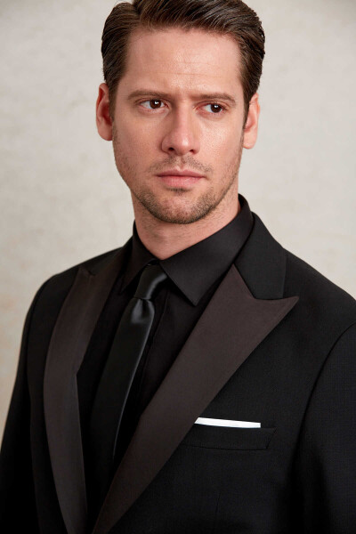 Siyah Slim Fit Desenli Sivri Yaka Klasik Smokin Damatlık - 6