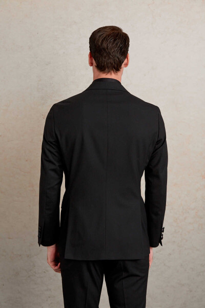 Siyah Slim Fit Desenli Sivri Yaka Klasik Smokin Damatlık - 8