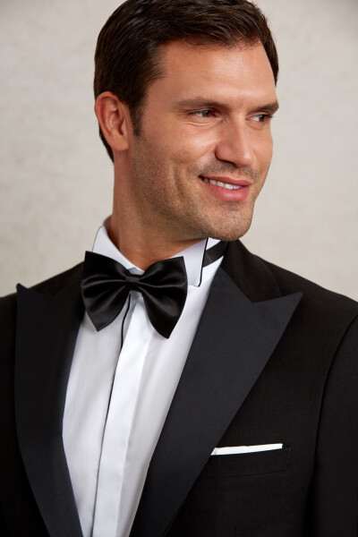 Siyah Slim Fit Desenli Sivri Yaka Klasik Smokin Damatlık - 6