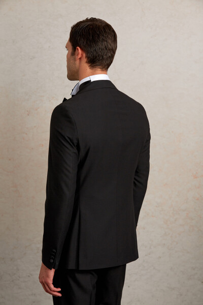 Siyah Slim Fit Desenli Sivri Yaka Klasik Smokin Damatlık - 8