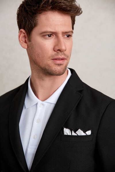 Siyah Slim Fit Desenli Mono Yaka Casual Ceket - 7