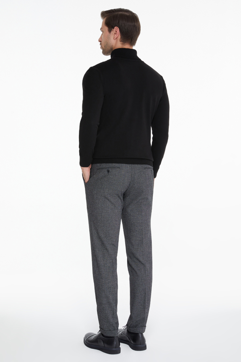 Siyah Regular Fit Jakarlı Balıkçı Yaka Triko Kazak - Hatemoğlu (1)