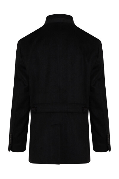 Siyah Dik Yaka Yünlü Palto - 2