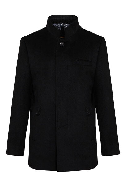 Siyah Dik Yaka Yünlü Palto - Hatemoğlu