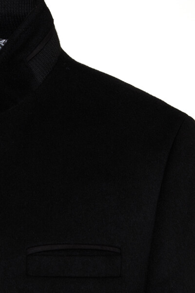 Siyah Dik Yaka Yünlü Palto - 4