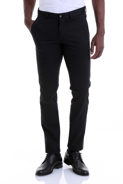 Siyah Dinamik Fit Desenli Pamuklu Yandan Cep Kanvas Pantolon 