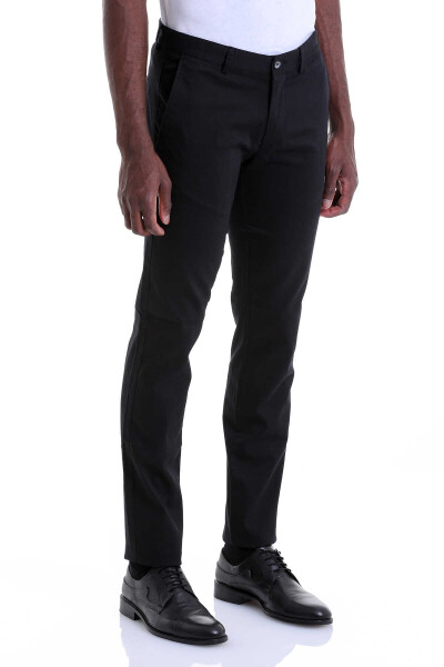 Siyah Dinamik Fit Desenli Pamuklu Yandan Cep Kanvas Pantolon - 2