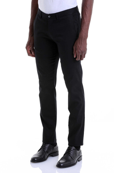 Siyah Dinamik Fit Desenli Pamuklu Yandan Cep Kanvas Pantolon - 3