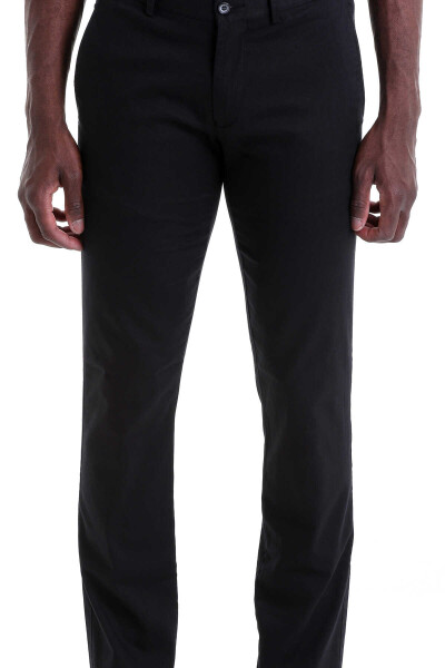 Siyah Dinamik Fit Desenli Pamuklu Yandan Cep Kanvas Pantolon - 5