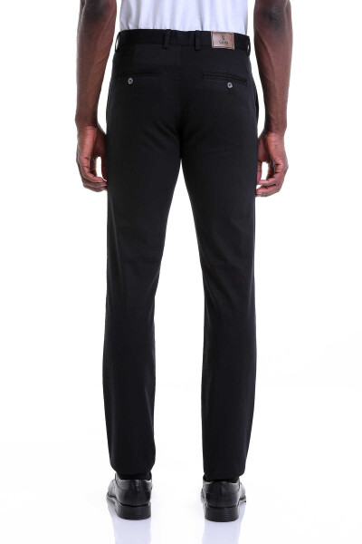 Siyah Dinamik Fit Desenli Pamuklu Yandan Cep Kanvas Pantolon - 6